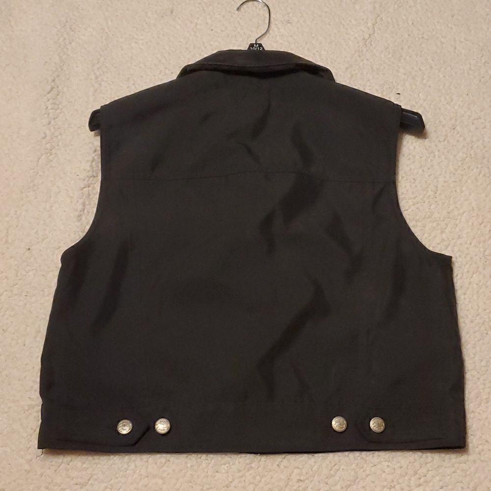 Liz Claiborne Black Sleeveless Button Front Vest with Faux Leather Collar - Picture 2 of 7